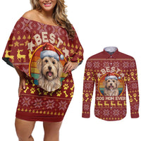Havanese Best Dog Mom Christmas Couples Matching Off Shoulder Short Dress and Long Sleeve Button Shirt Xmas Holiday Patterns - Wonder Print Shop