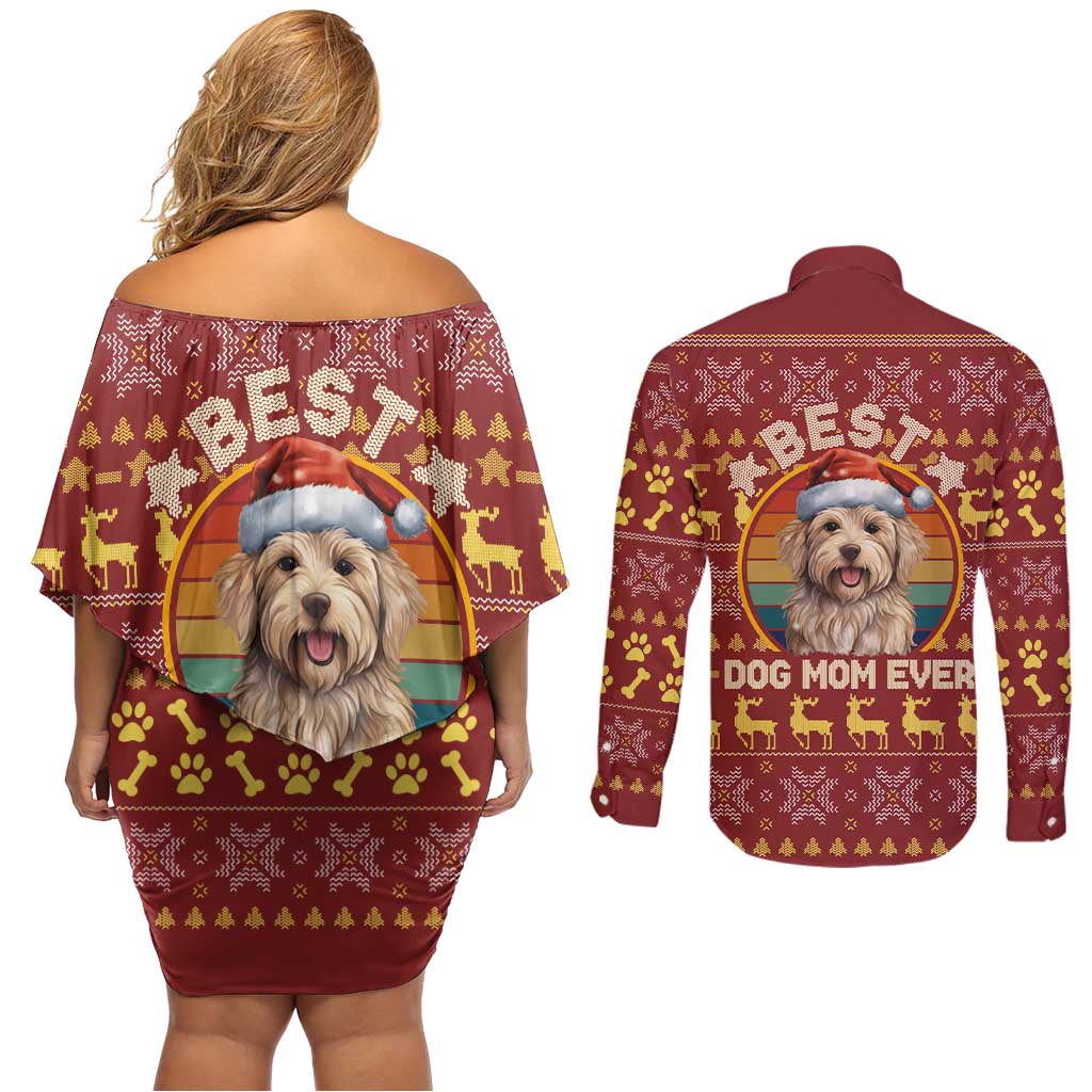 Havanese Best Dog Mom Christmas Couples Matching Off Shoulder Short Dress and Long Sleeve Button Shirt Xmas Holiday Patterns - Wonder Print Shop