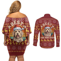 Havanese Best Dog Mom Christmas Couples Matching Off Shoulder Short Dress and Long Sleeve Button Shirt Xmas Holiday Patterns - Wonder Print Shop