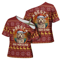 Havanese Best Dog Mom Christmas Cross Shoulder Shirt Xmas Holiday Patterns - Wonder Print Shop