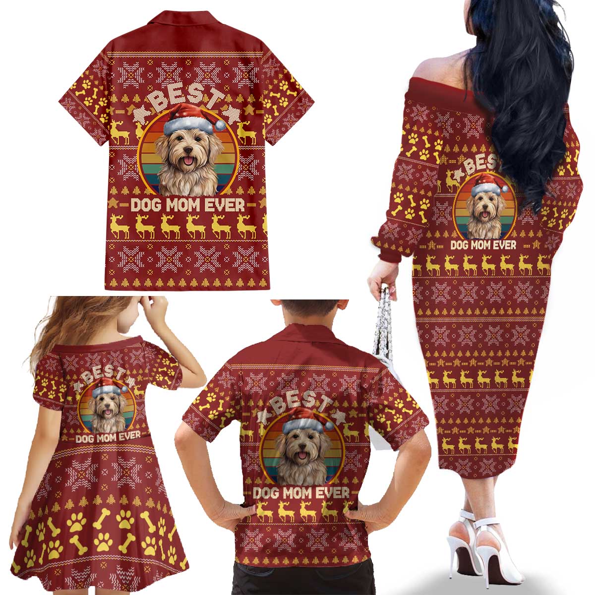Havanese Best Dog Mom Christmas Family Matching Off The Shoulder Long Sleeve Dress and Hawaiian Shirt Xmas Holiday Patterns - Wonder Print Shop