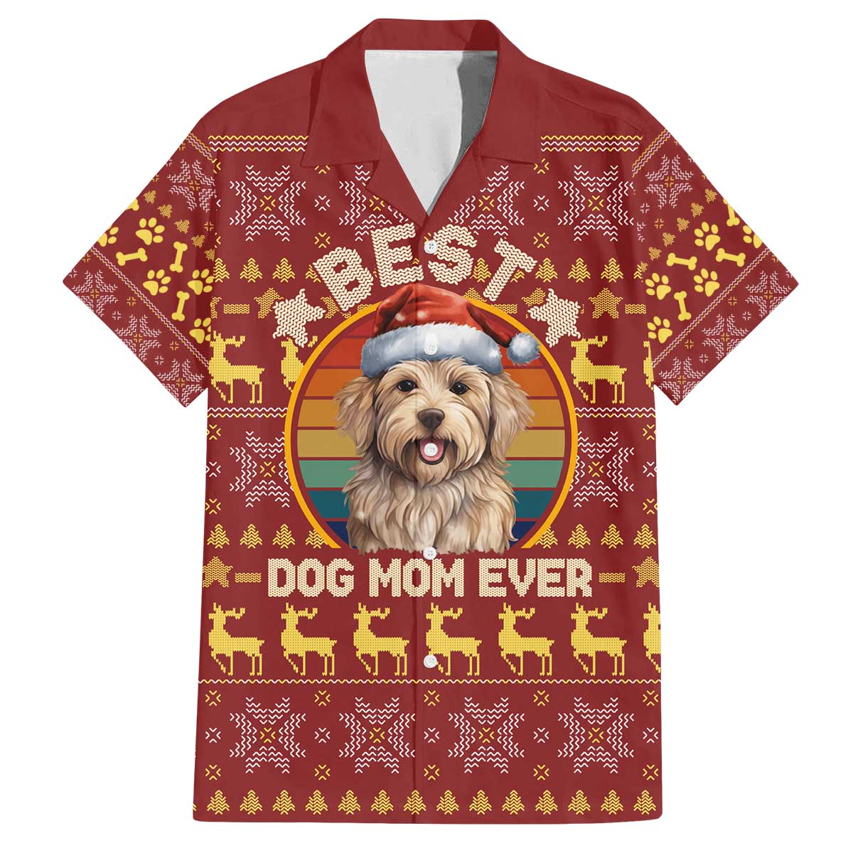 Havanese Best Dog Mom Christmas Family Matching Off The Shoulder Long Sleeve Dress and Hawaiian Shirt Xmas Holiday Patterns - Wonder Print Shop