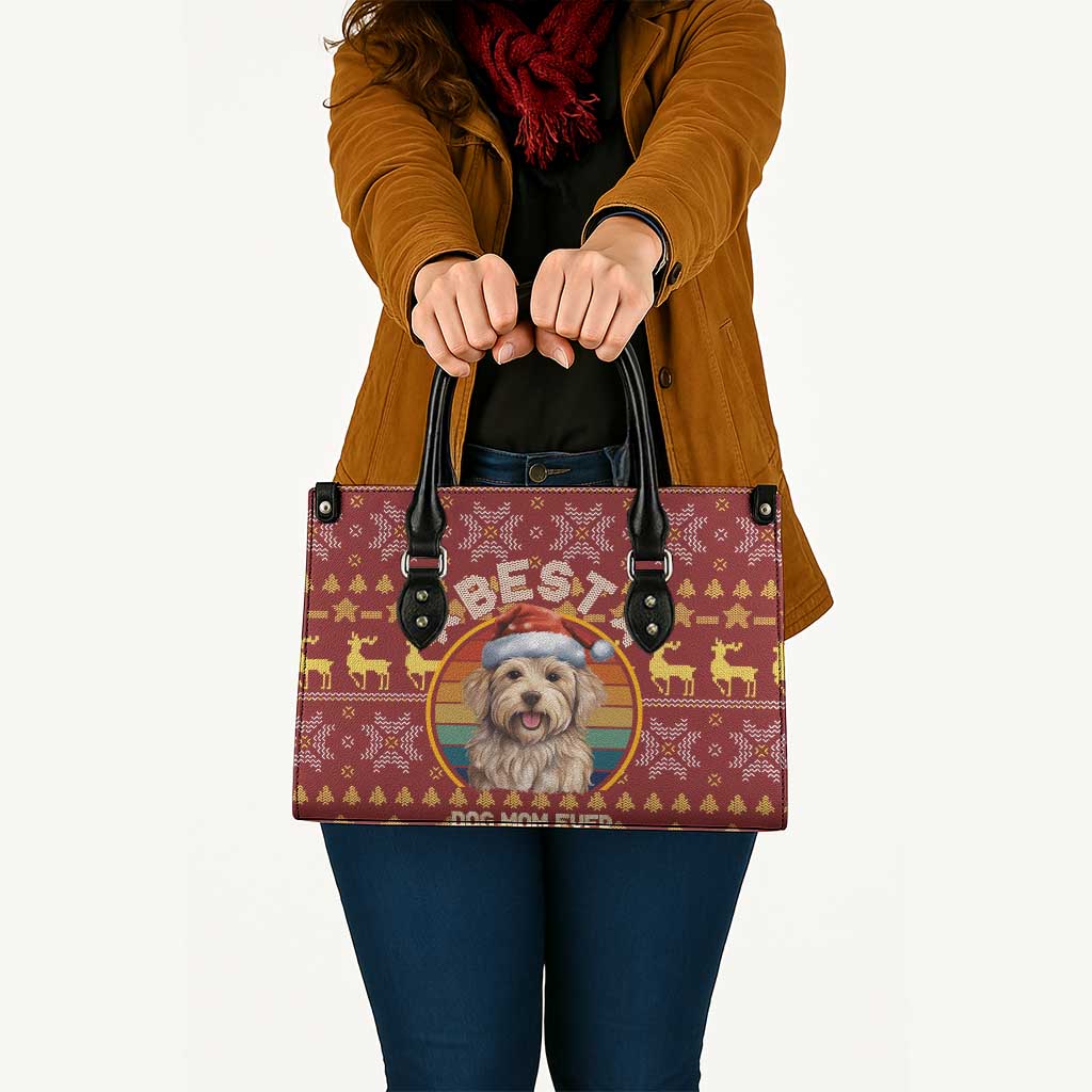 Havanese Best Dog Mom Christmas Leather Bag Xmas Holiday Patterns - Wonder Print Shop