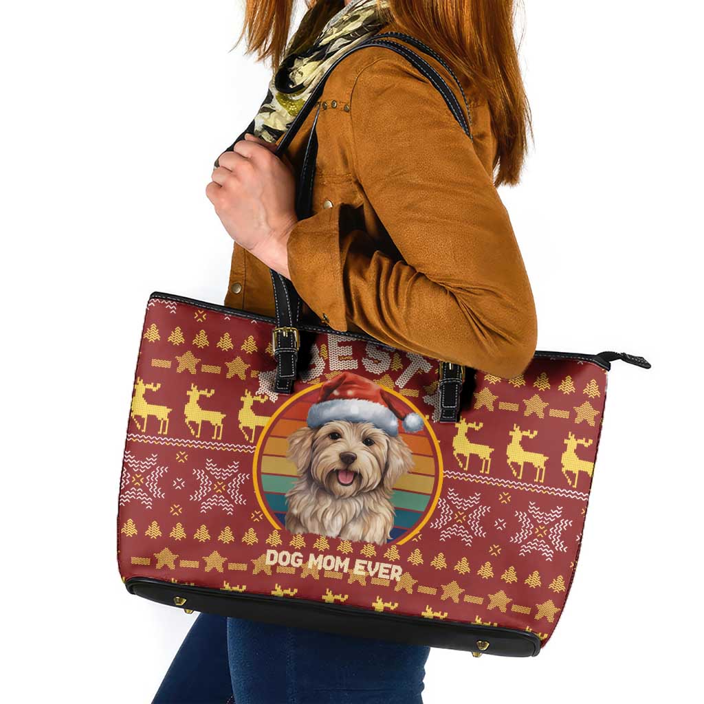 Havanese Best Dog Mom Christmas Leather Tote Bag Xmas Holiday Patterns - Wonder Print Shop