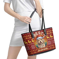 Havanese Best Dog Mom Christmas Leather Tote Bag Xmas Holiday Patterns - Wonder Print Shop