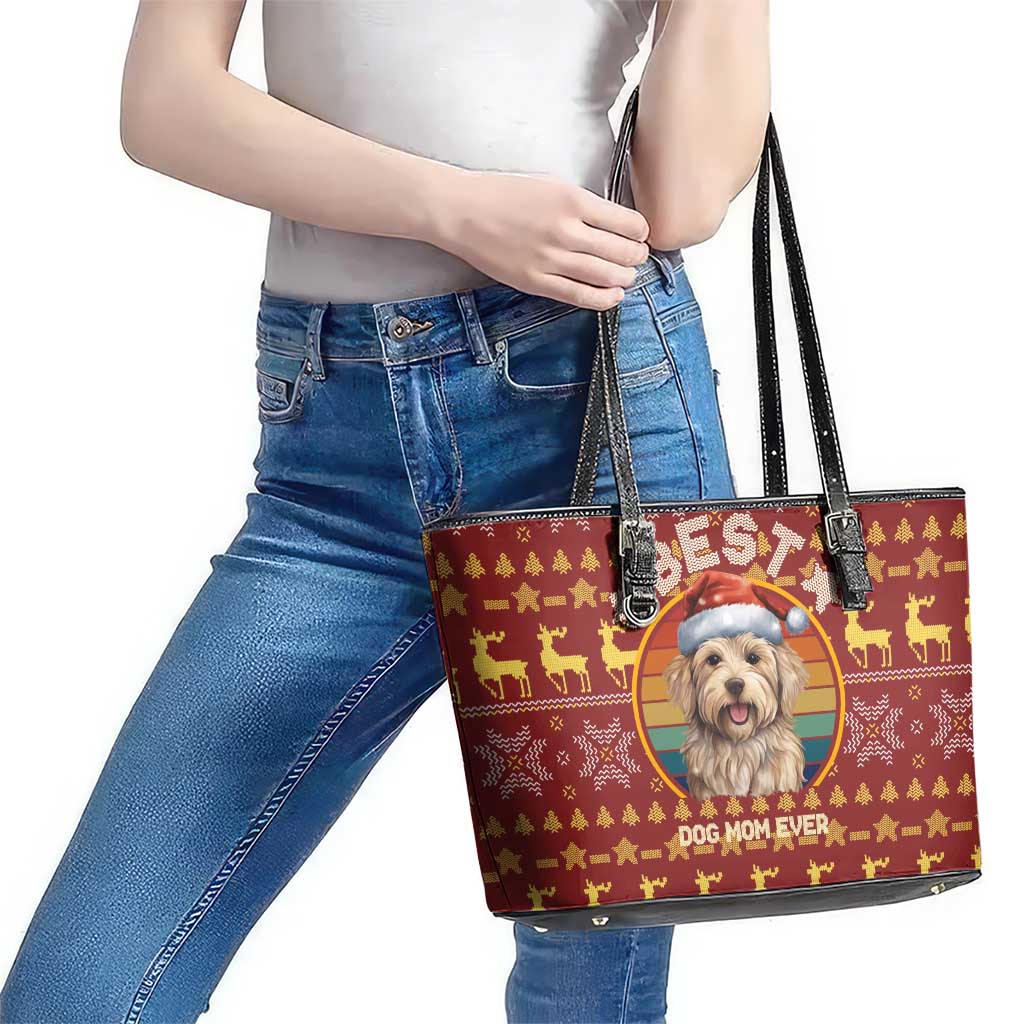 Havanese Best Dog Mom Christmas Leather Tote Bag Xmas Holiday Patterns - Wonder Print Shop