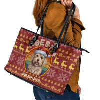 Havanese Best Dog Mom Christmas Leather Tote Bag Xmas Holiday Patterns - Wonder Print Shop