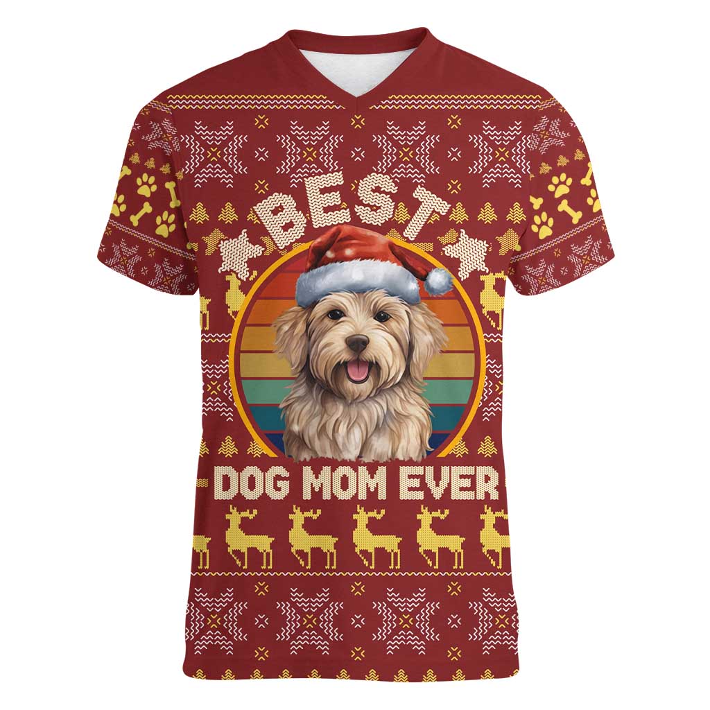 Havanese Best Dog Mom Christmas Women V-Neck T-Shirt Xmas Holiday Patterns - Wonder Print Shop