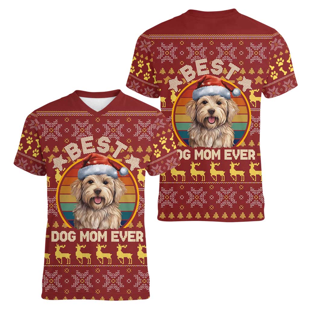 Havanese Best Dog Mom Christmas Women V-Neck T-Shirt Xmas Holiday Patterns - Wonder Print Shop