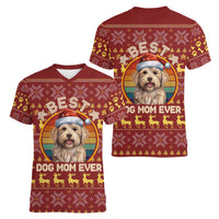 Havanese Best Dog Mom Christmas Women V-Neck T-Shirt Xmas Holiday Patterns - Wonder Print Shop