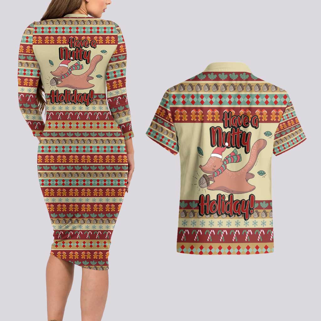 Have A Nutty Holiday Christmas Christmas Couples Matching Long Sleeve Bodycon Dress and Hawaiian Shirt Xmas Holiday Patterns - Wonder Print Shop