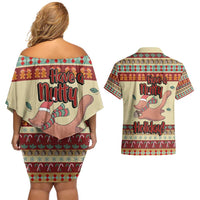 Have A Nutty Holiday Christmas Christmas Couples Matching Off Shoulder Short Dress and Hawaiian Shirt Xmas Holiday Patterns - Wonder Print Shop