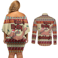 Have A Nutty Holiday Christmas Christmas Couples Matching Off Shoulder Short Dress and Long Sleeve Button Shirt Xmas Holiday Patterns - Wonder Print Shop
