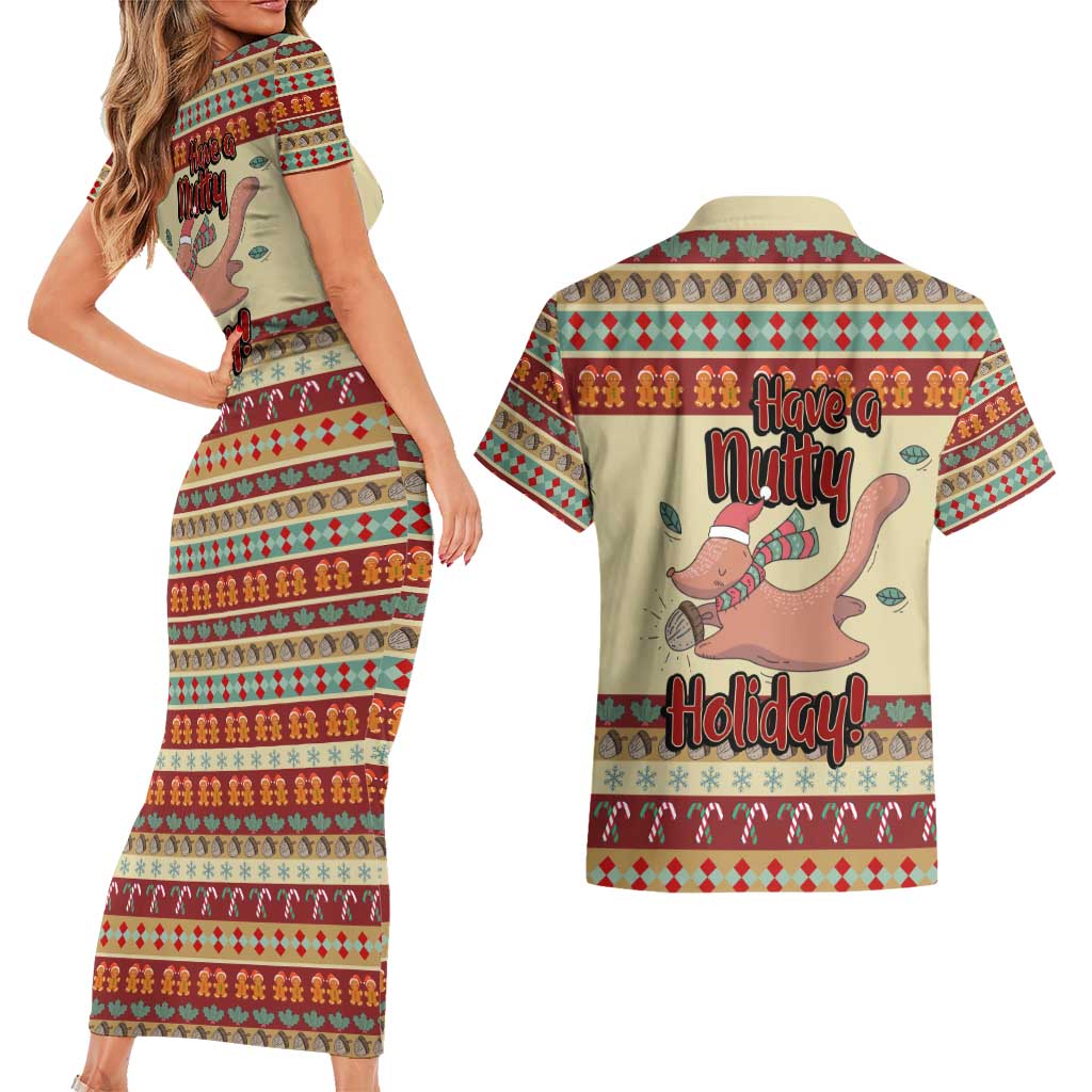 Have A Nutty Holiday Christmas Christmas Couples Matching Short Sleeve Bodycon Dress and Hawaiian Shirt Xmas Holiday Patterns - Wonder Print Shop