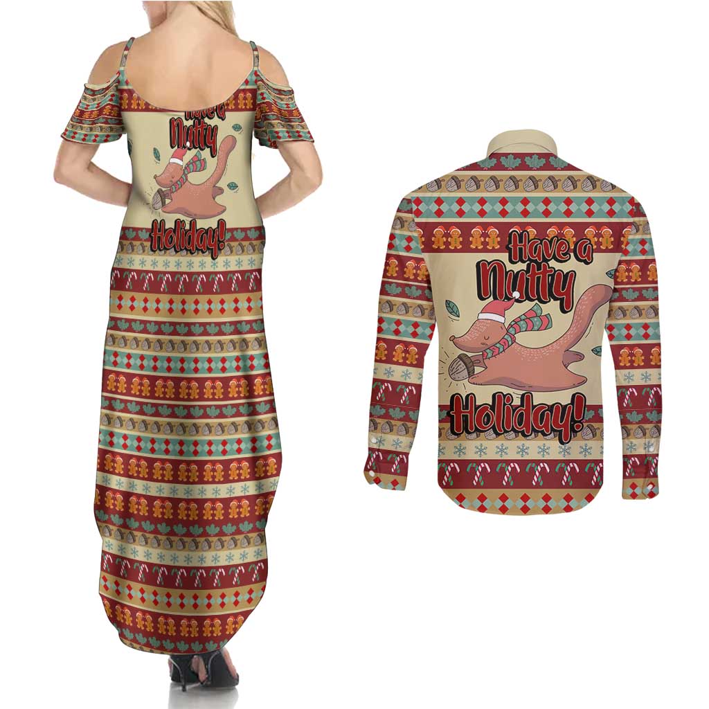 Have A Nutty Holiday Christmas Christmas Couples Matching Summer Maxi Dress and Long Sleeve Button Shirt Xmas Holiday Patterns - Wonder Print Shop