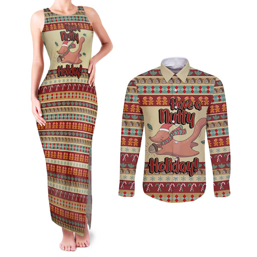 Have A Nutty Holiday Christmas Christmas Couples Matching Tank Maxi Dress and Long Sleeve Button Shirt Xmas Holiday Patterns - Wonder Print Shop