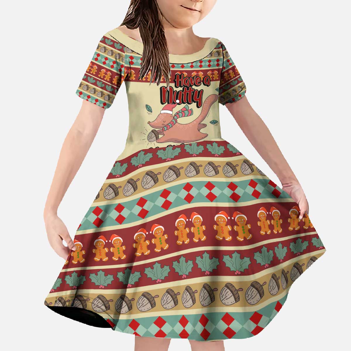 Have A Nutty Holiday Christmas Christmas Family Matching Off The Shoulder Long Sleeve Dress and Hawaiian Shirt Xmas Holiday Patterns - Wonder Print Shop