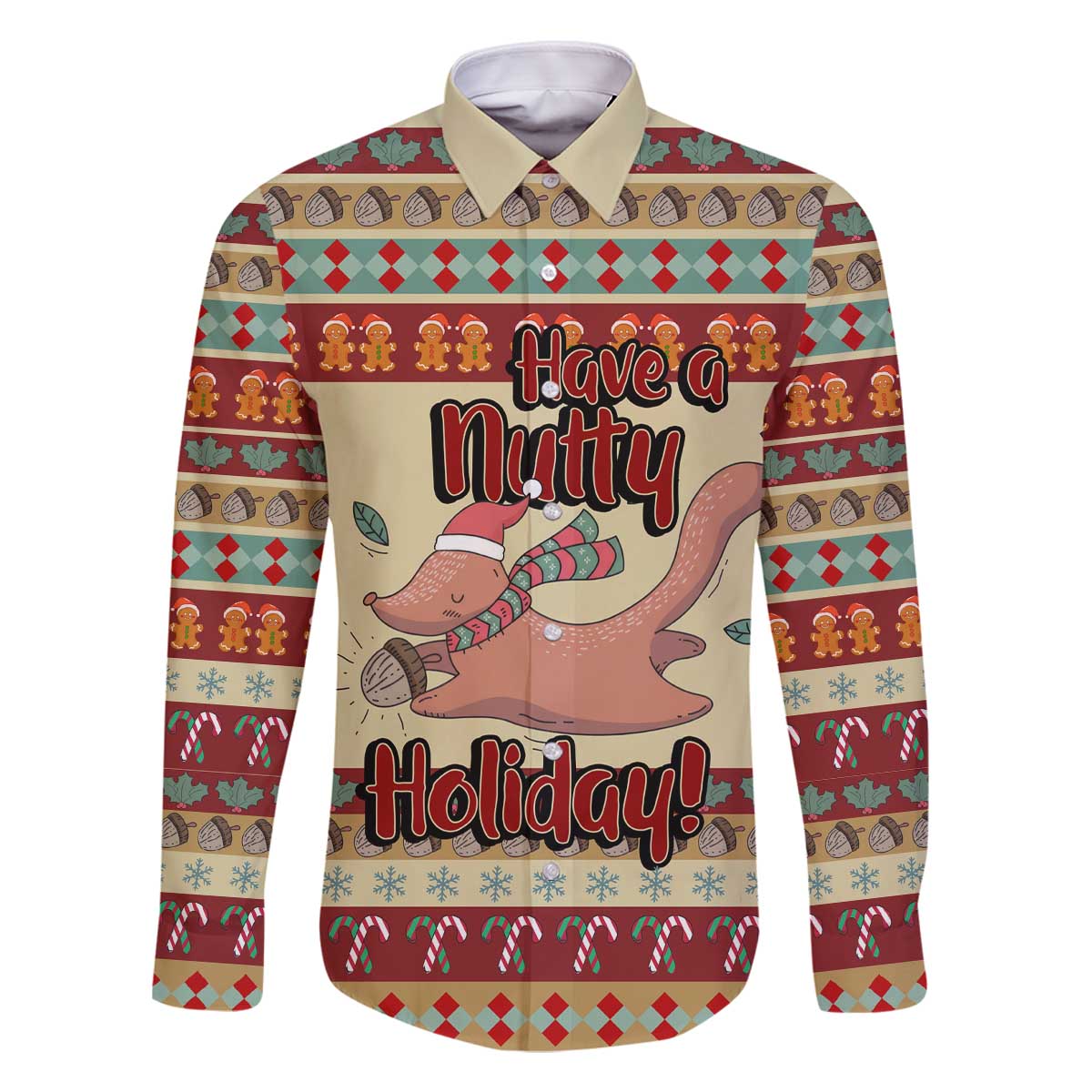 Have A Nutty Holiday Christmas Christmas Family Matching Off The Shoulder Long Sleeve Dress and Hawaiian Shirt Xmas Holiday Patterns - Wonder Print Shop