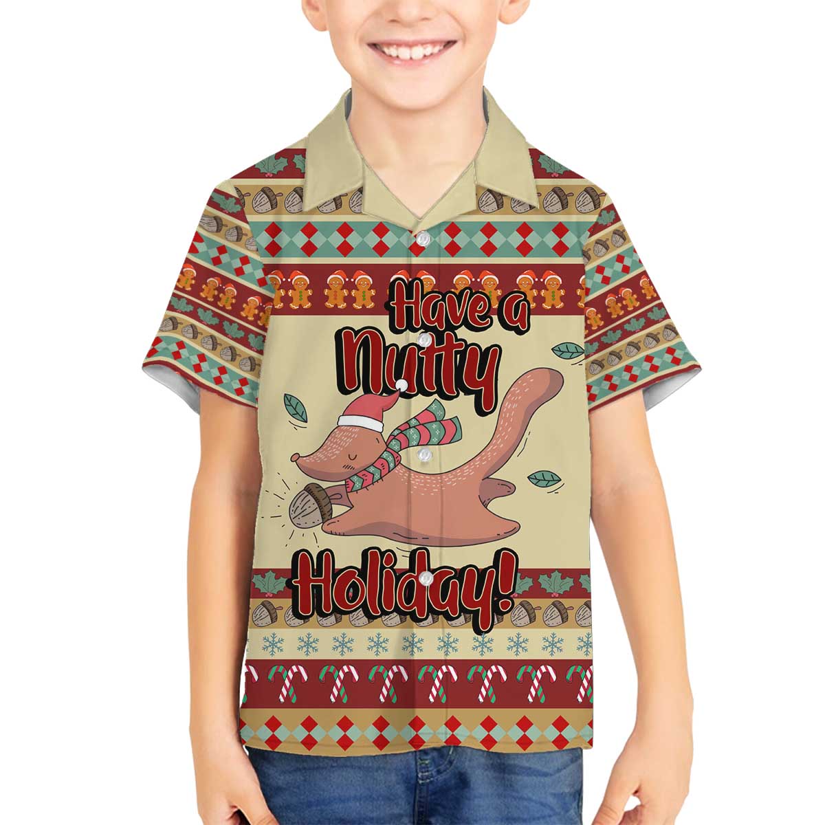 Have A Nutty Holiday Christmas Christmas Family Matching Off The Shoulder Long Sleeve Dress and Hawaiian Shirt Xmas Holiday Patterns - Wonder Print Shop