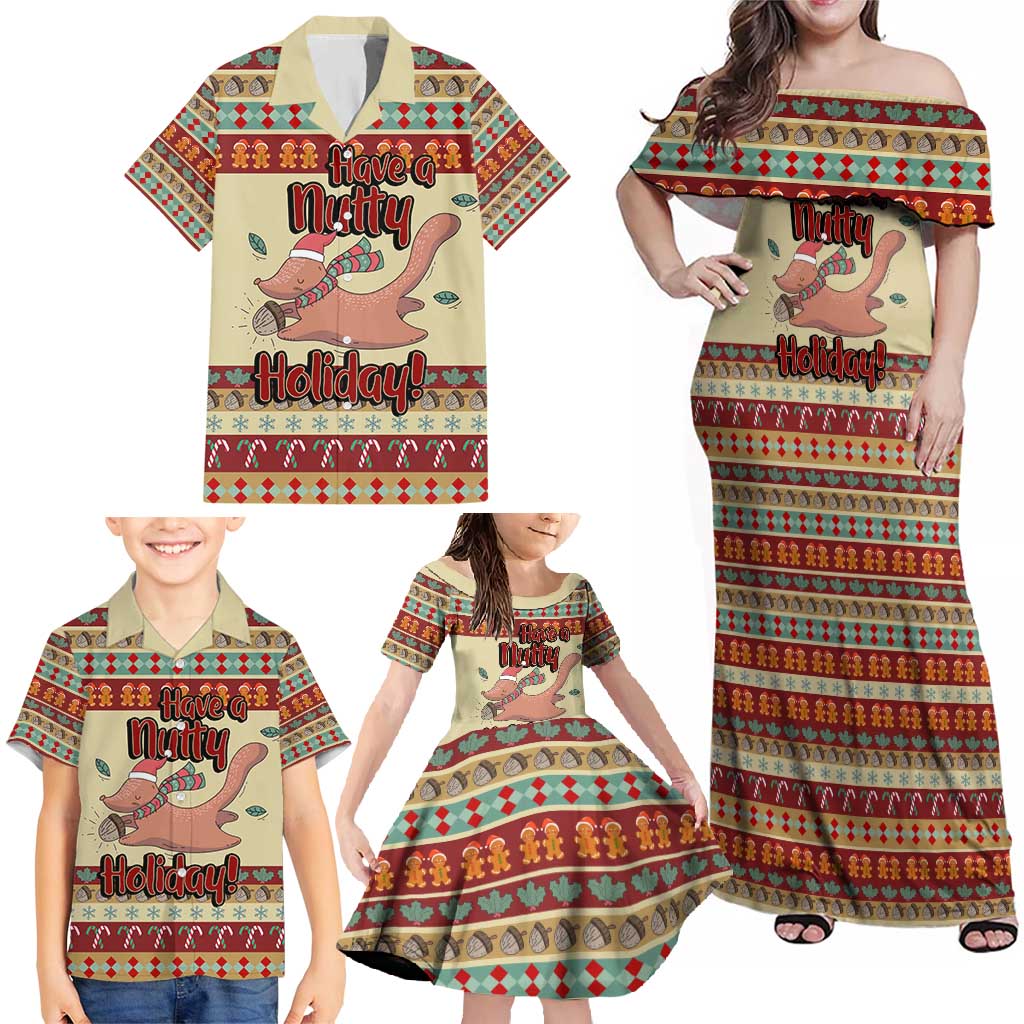 Have A Nutty Holiday Christmas Christmas Family Matching Off Shoulder Maxi Dress and Hawaiian Shirt Xmas Holiday Patterns - Wonder Print Shop