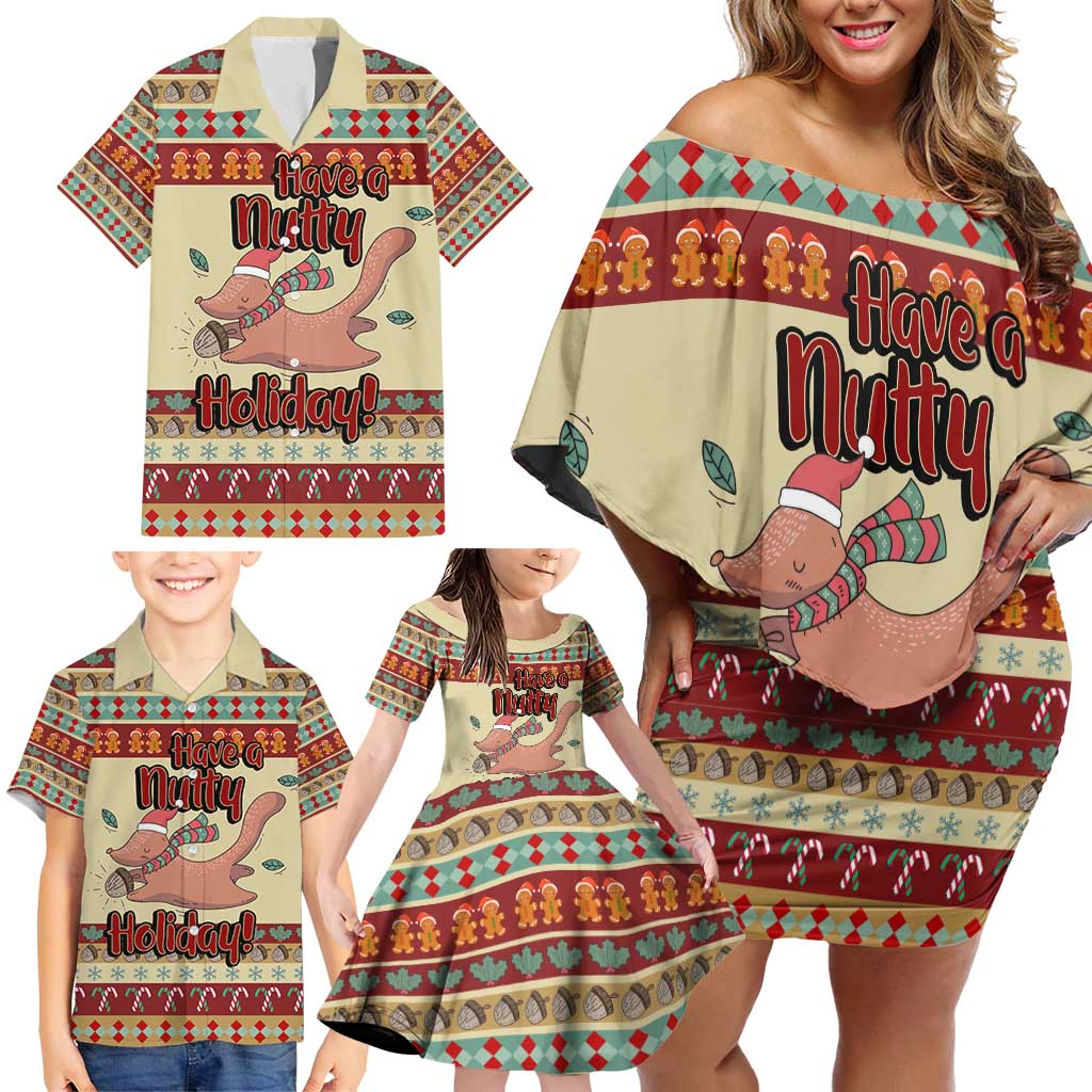 Have A Nutty Holiday Christmas Christmas Family Matching Off Shoulder Short Dress and Hawaiian Shirt Xmas Holiday Patterns - Wonder Print Shop