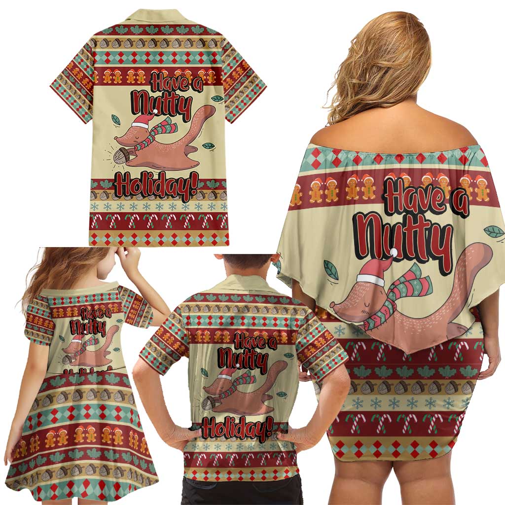 Have A Nutty Holiday Christmas Christmas Family Matching Off Shoulder Short Dress and Hawaiian Shirt Xmas Holiday Patterns - Wonder Print Shop