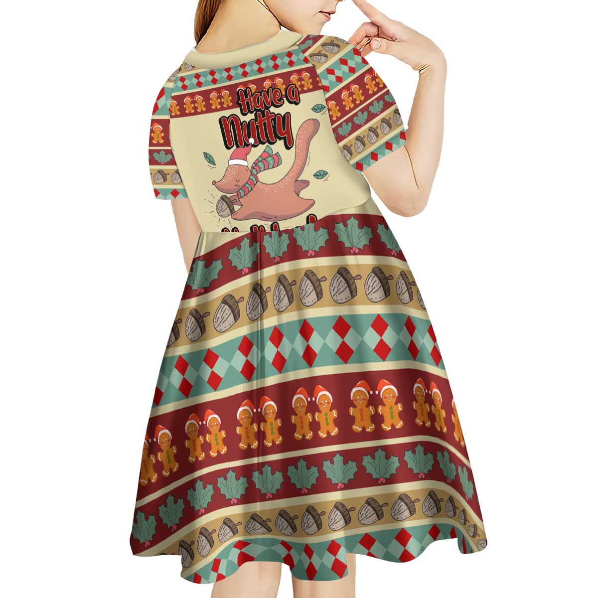 Have A Nutty Holiday Christmas Christmas Kid Short Sleeve Dress Xmas Holiday Patterns - Wonder Print Shop