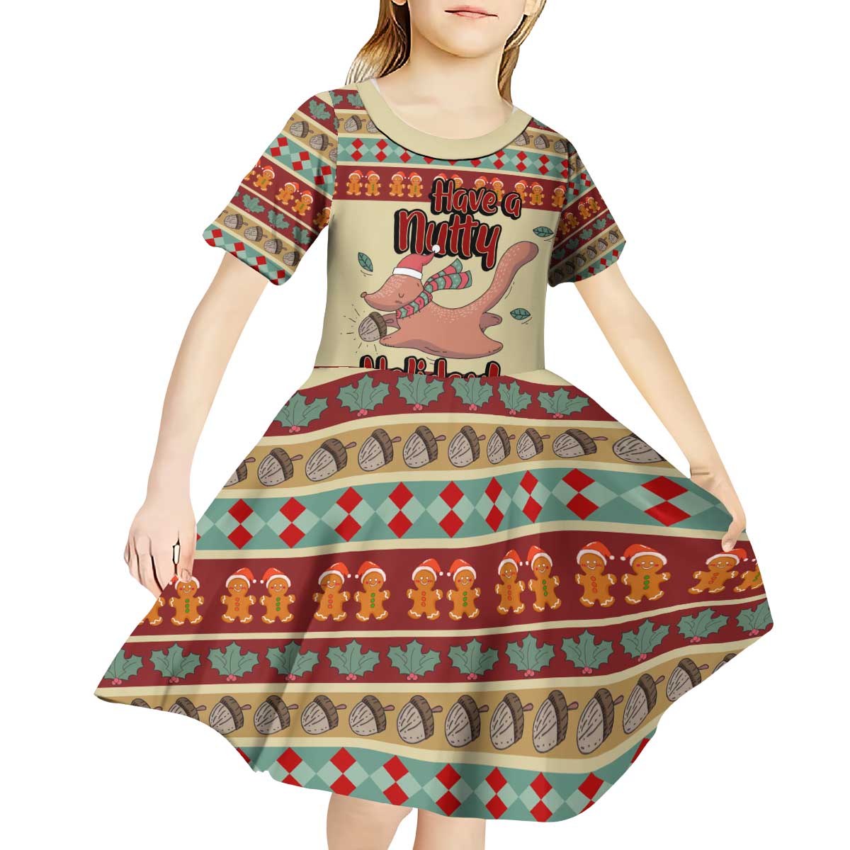 Have A Nutty Holiday Christmas Christmas Kid Short Sleeve Dress Xmas Holiday Patterns - Wonder Print Shop