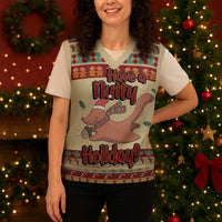 Have A Nutty Holiday Christmas Christmas Knitted V-Neck Vest Xmas Holiday Patterns - Wonder Print Shop