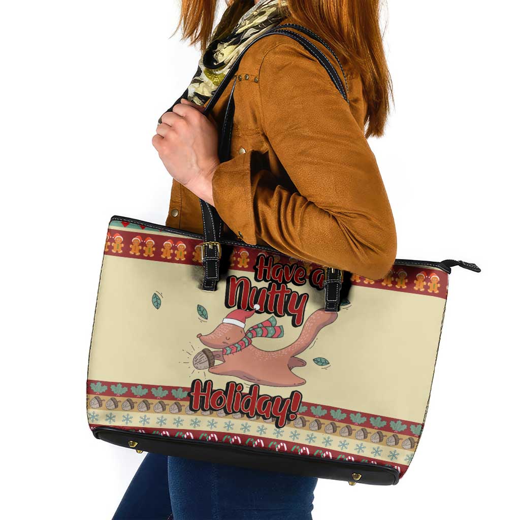 Have A Nutty Holiday Christmas Christmas Leather Tote Bag Xmas Holiday Patterns - Wonder Print Shop