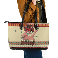 Have A Nutty Holiday Christmas Christmas Leather Tote Bag Xmas Holiday Patterns - Wonder Print Shop