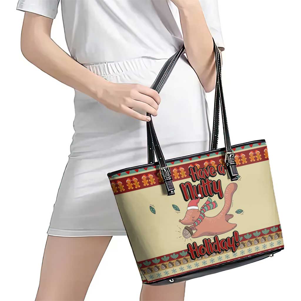 Have A Nutty Holiday Christmas Christmas Leather Tote Bag Xmas Holiday Patterns - Wonder Print Shop