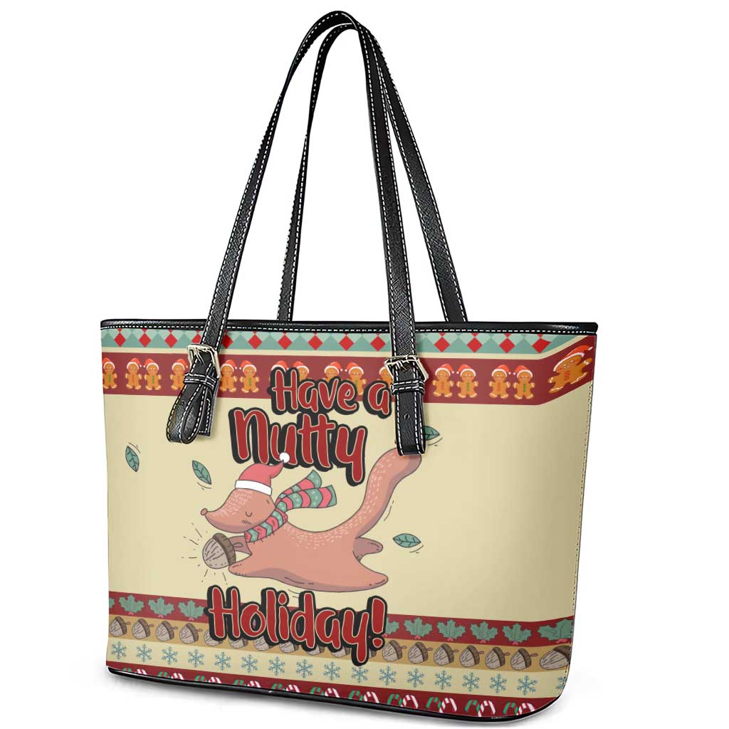 Have A Nutty Holiday Christmas Christmas Leather Tote Bag Xmas Holiday Patterns - Wonder Print Shop