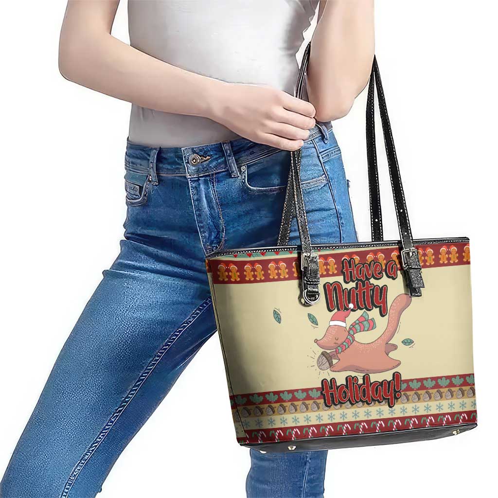 Have A Nutty Holiday Christmas Christmas Leather Tote Bag Xmas Holiday Patterns - Wonder Print Shop