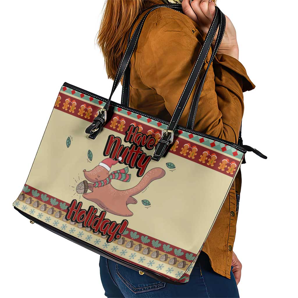 Have A Nutty Holiday Christmas Christmas Leather Tote Bag Xmas Holiday Patterns - Wonder Print Shop