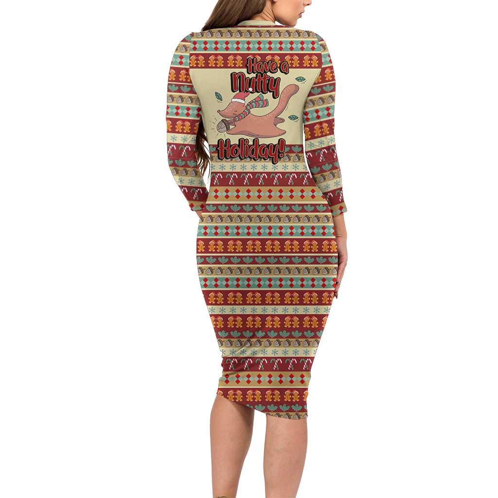 Have A Nutty Holiday Christmas Christmas Long Sleeve Bodycon Dress Xmas Holiday Patterns - Wonder Print Shop