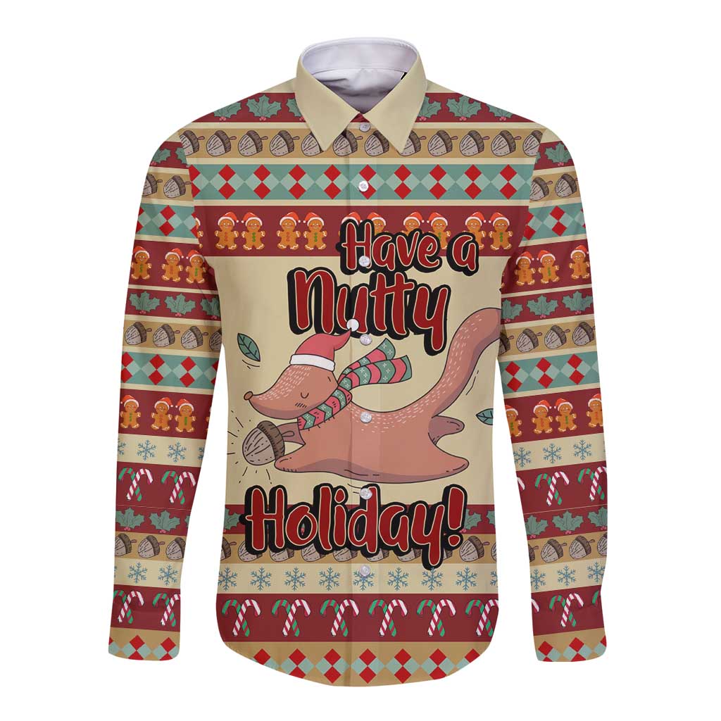 Have A Nutty Holiday Christmas Christmas Long Sleeve Button Shirt Xmas Holiday Patterns - Wonder Print Shop