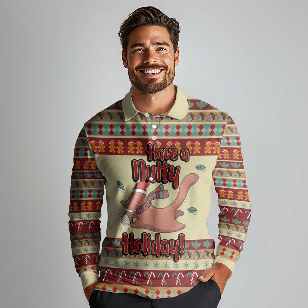 Have A Nutty Holiday Christmas Christmas Long Sleeve Polo Shirt Xmas Holiday Patterns - Wonder Print Shop