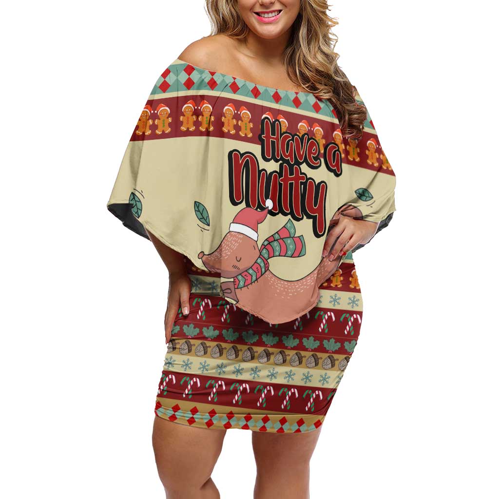 Have A Nutty Holiday Christmas Christmas Off Shoulder Short Dress Xmas Holiday Patterns - Wonder Print Shop