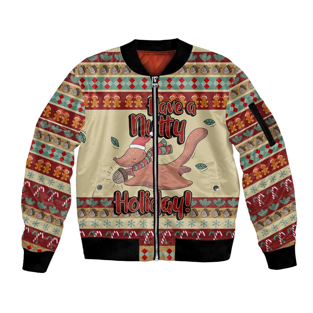 Have A Nutty Holiday Christmas Christmas Sleeve Zip Bomber Jacket Xmas Holiday Patterns - Wonder Print Shop