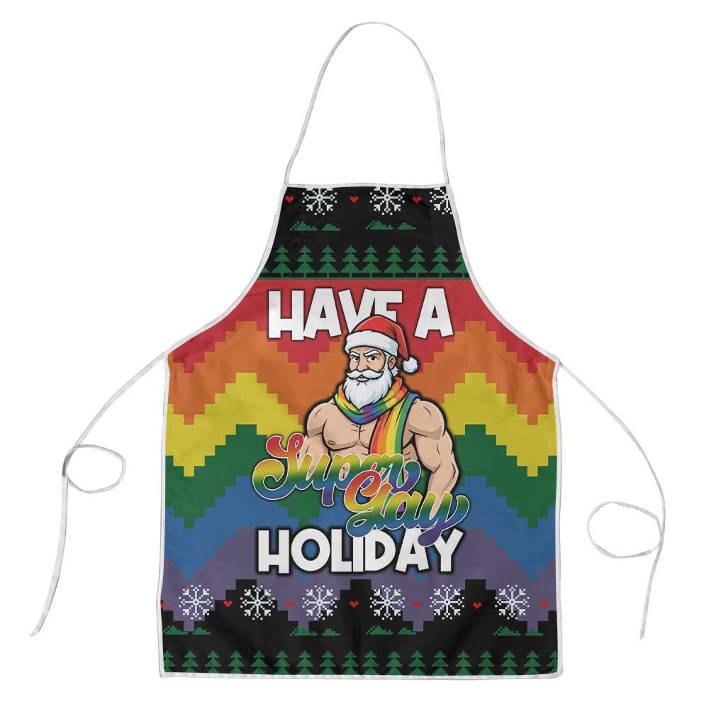 Have A Super Gay Holiday Christmas Apron Xmas Holiday Patterns - Wonder Print Shop