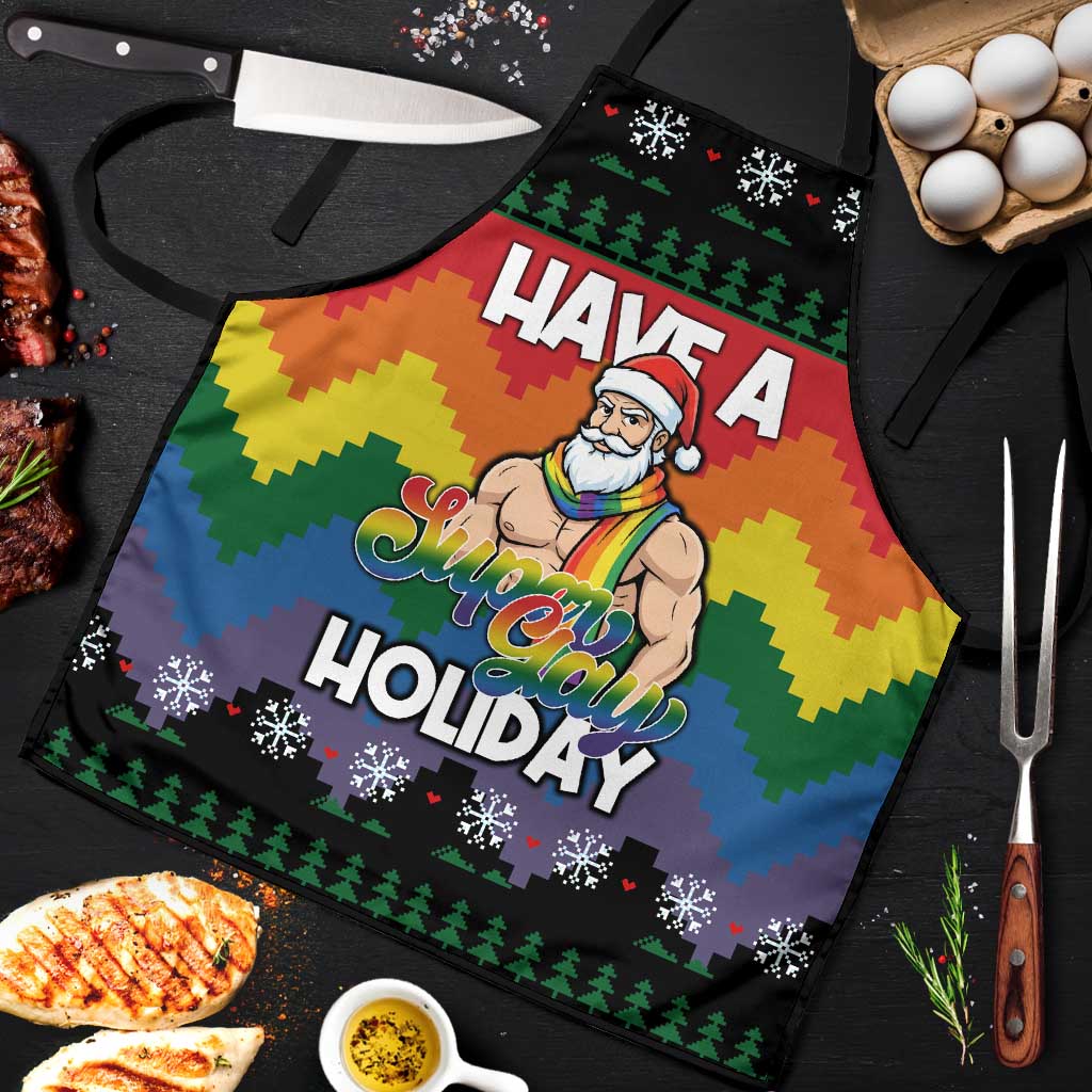 Have A Super Gay Holiday Christmas Apron Xmas Holiday Patterns - Wonder Print Shop