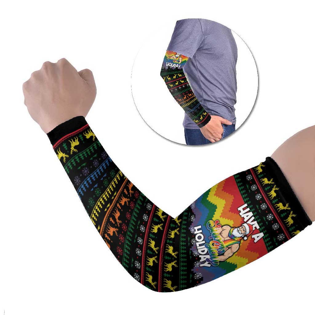 Have A Super Gay Holiday Christmas Arm Sleeves Xmas Holiday Patterns - Wonder Print Shop