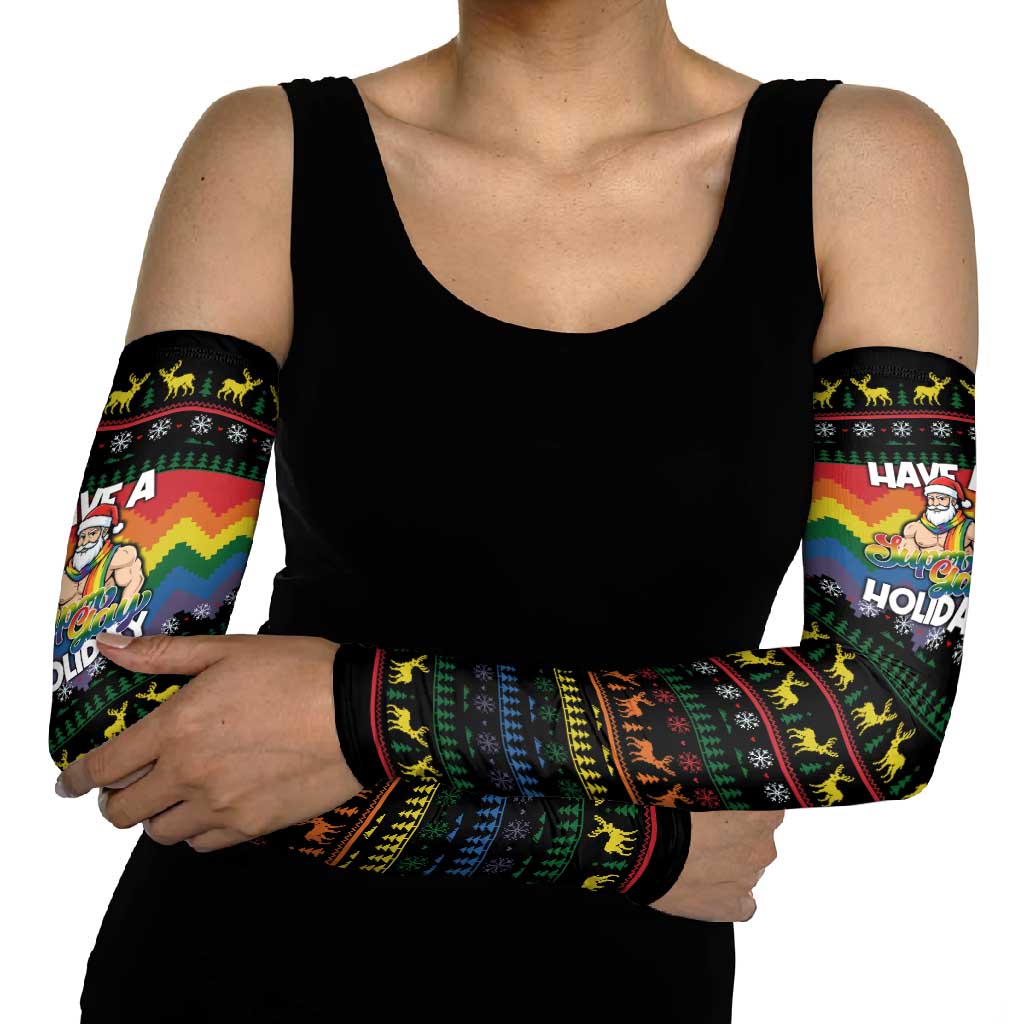 Have A Super Gay Holiday Christmas Arm Sleeves Xmas Holiday Patterns - Wonder Print Shop
