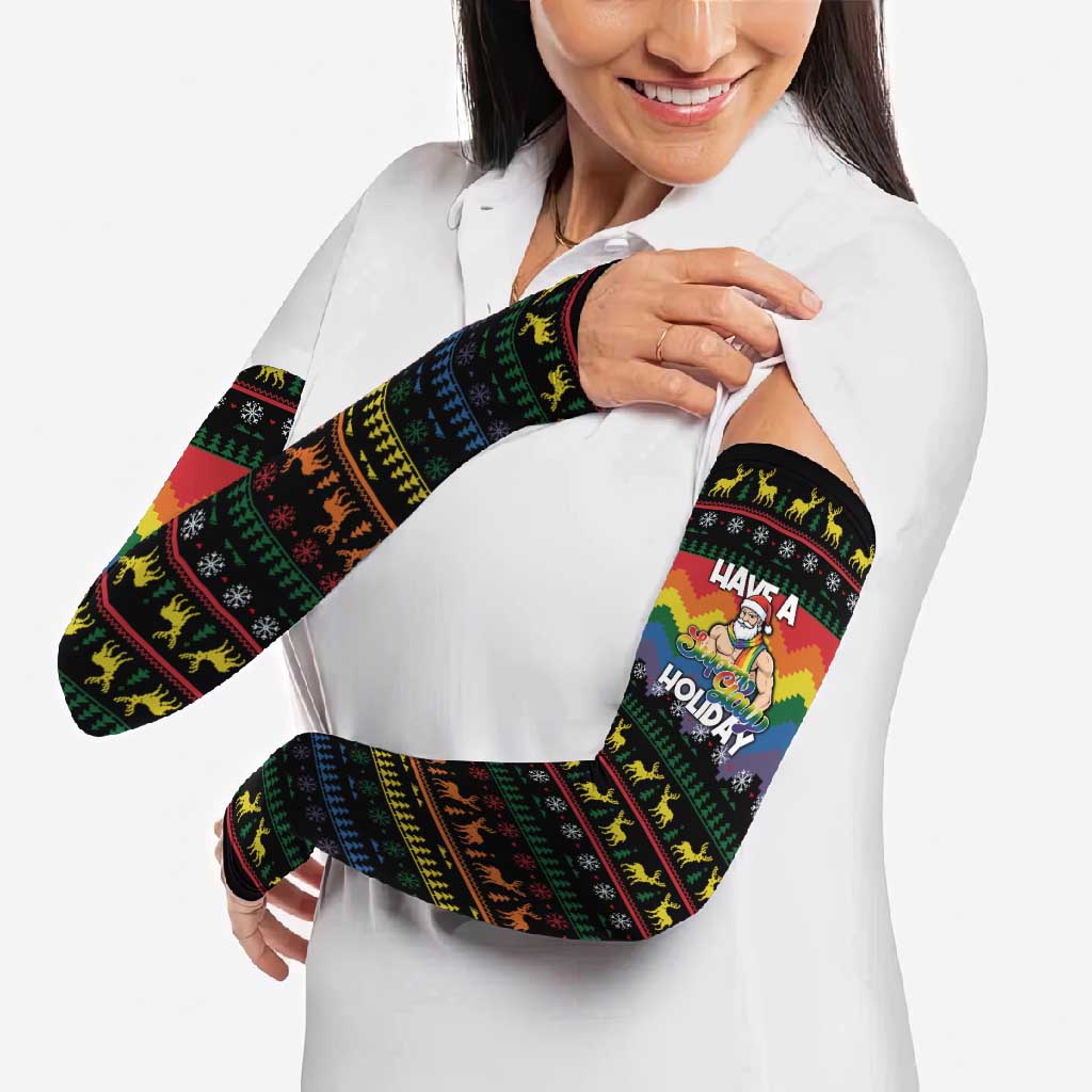 Have A Super Gay Holiday Christmas Arm Sleeves Xmas Holiday Patterns - Wonder Print Shop