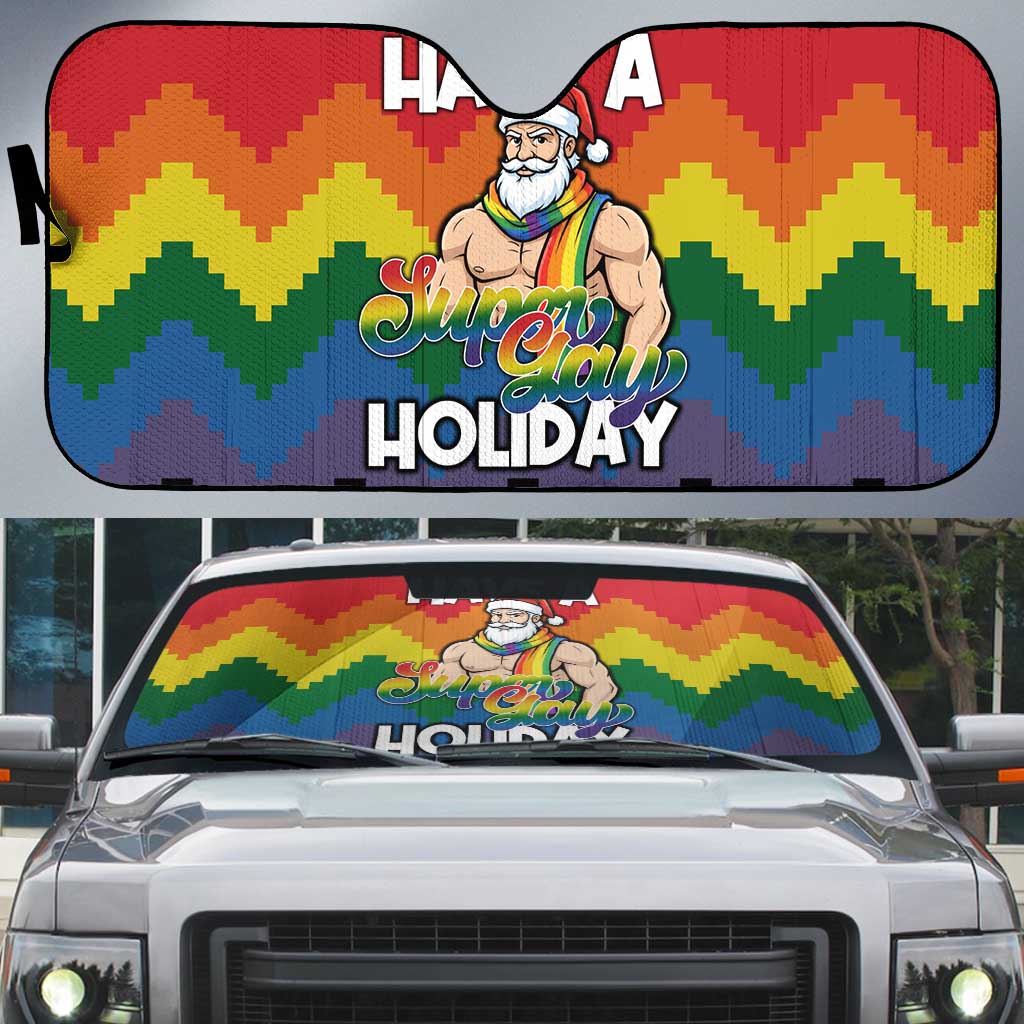 Have A Super Gay Holiday Christmas Auto Sun Shade Xmas Holiday Patterns - Wonder Print Shop