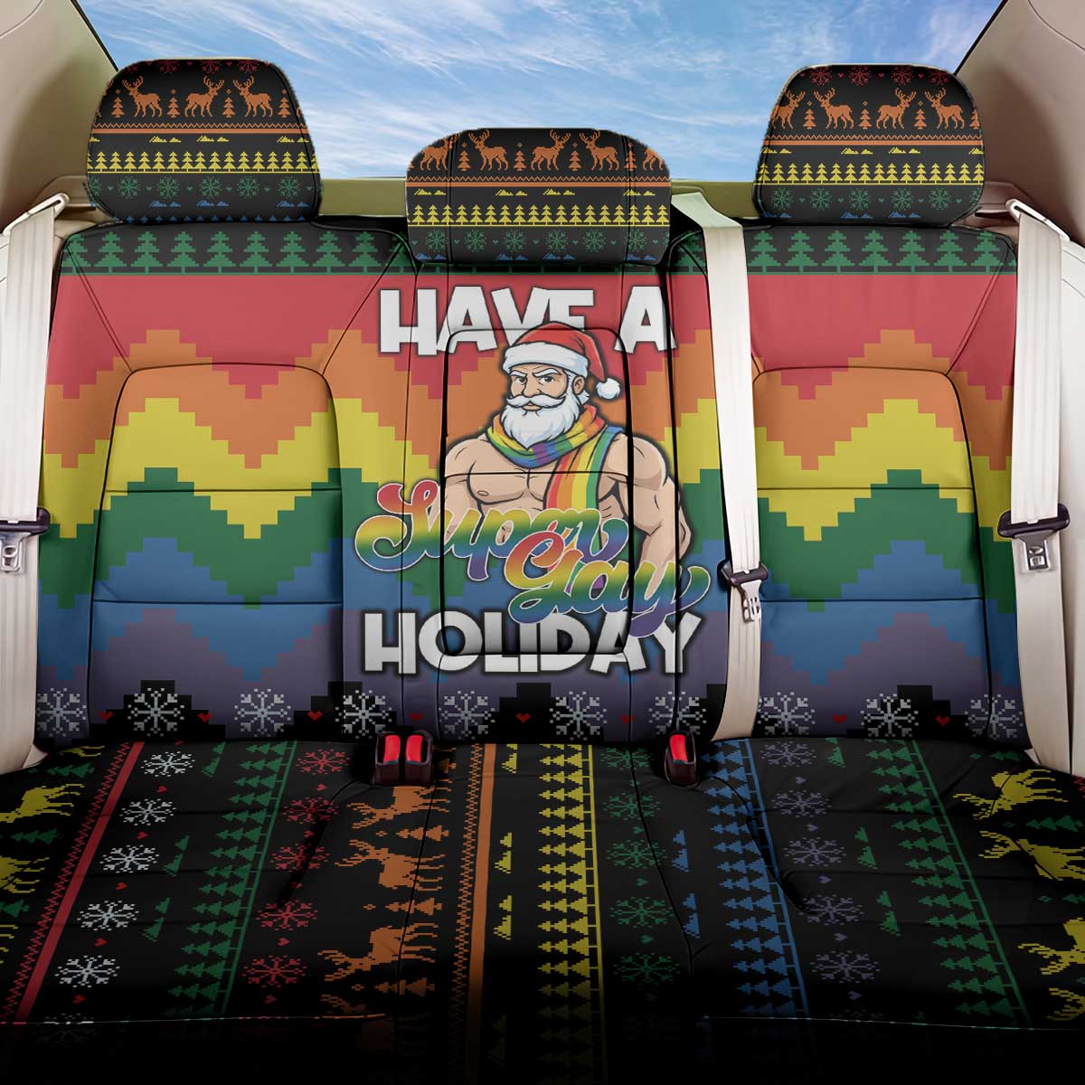 Have A Super Gay Holiday Christmas Back Car Seat Cover Xmas Holiday Patterns - Wonder Print Shop