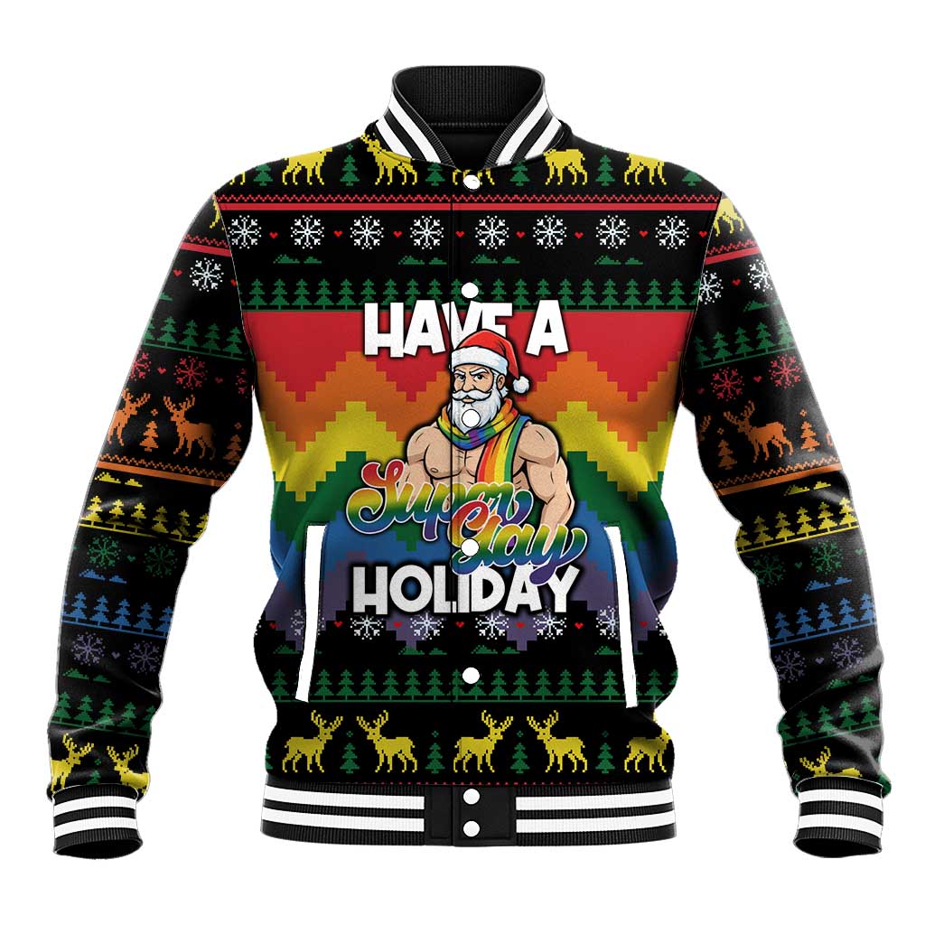 Have A Super Gay Holiday Christmas Baseball Jacket Xmas Holiday Patterns - Wonder Print Shop
