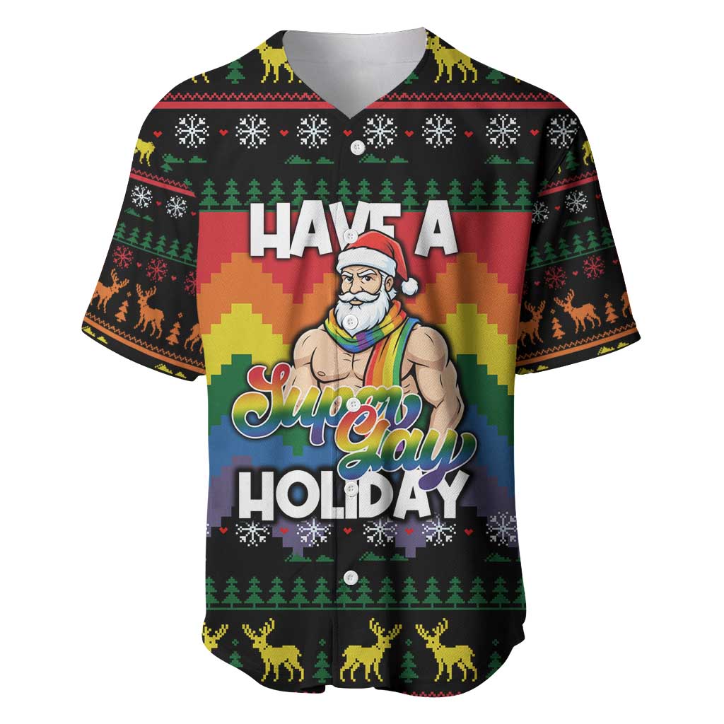 Have A Super Gay Holiday Christmas Baseball Jersey Xmas Holiday Patterns - Wonder Print Shop