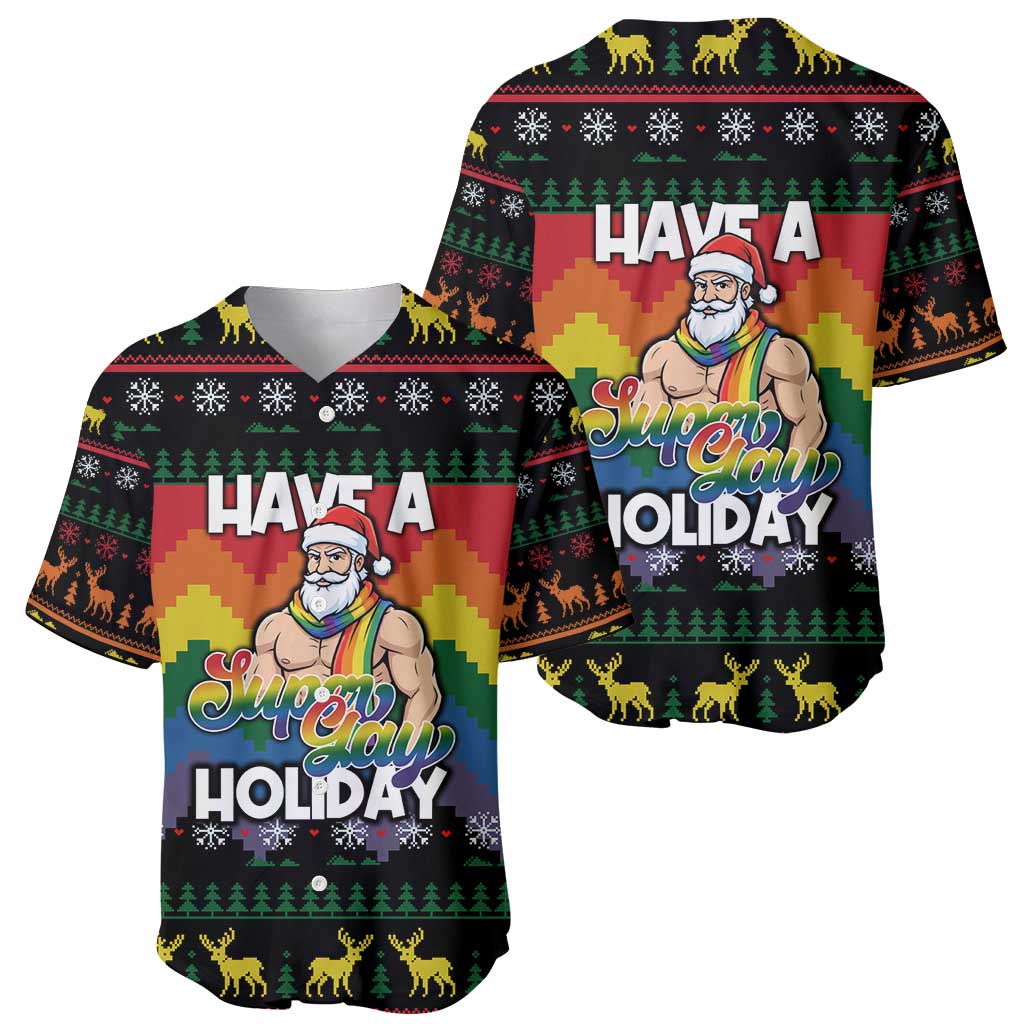 Have A Super Gay Holiday Christmas Baseball Jersey Xmas Holiday Patterns - Wonder Print Shop